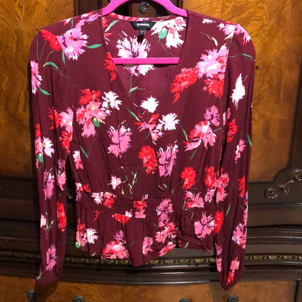 Express maroon floral blouse size small
